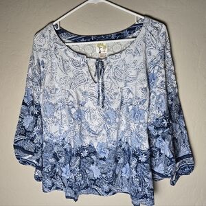 Fig Flower Anthropologie 3X Floral Paisley Tunic Top Lace Back Coastal Boho
